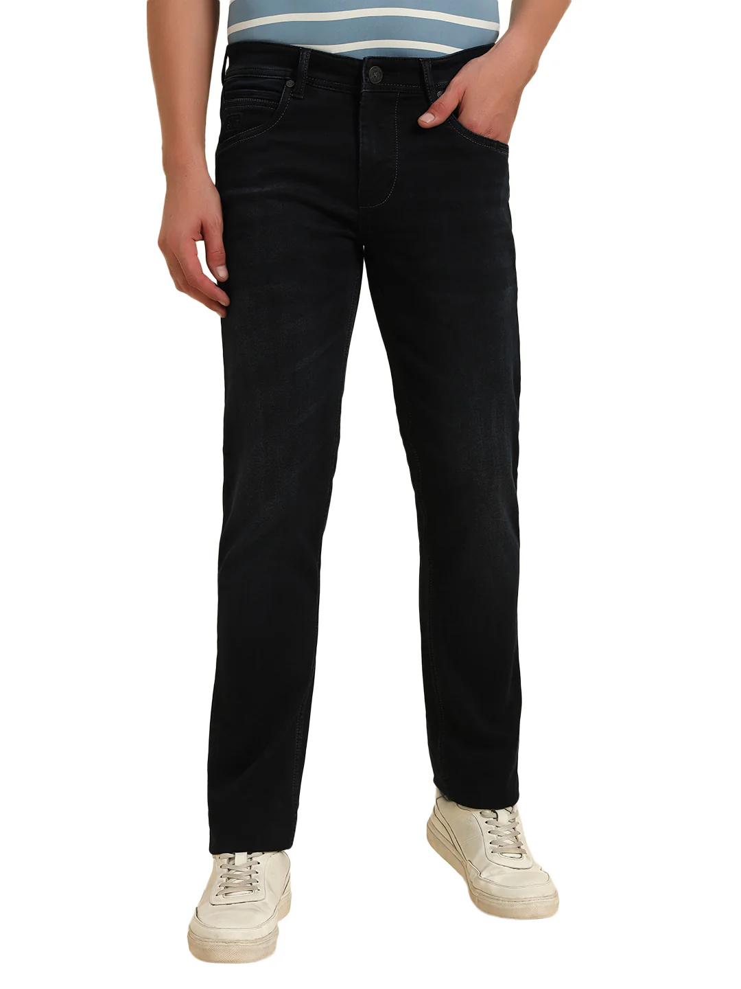 Denim Jeans for Men l Breathable & Soft with Color Fastness Ultra Narrow Fit Cotton Fabric Solid Pattern Button Closure - Image 5