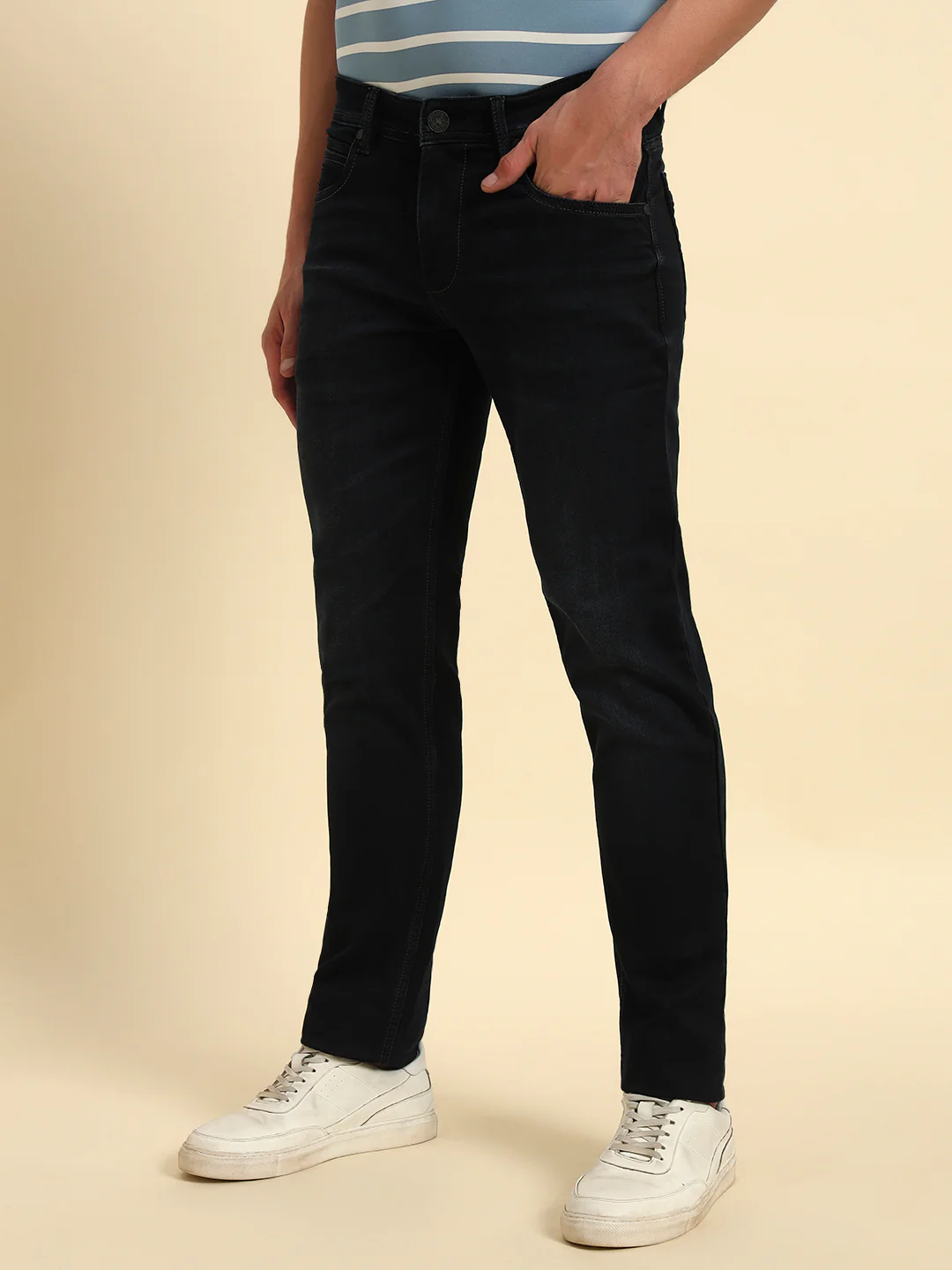 Denim Jeans for Men l Breathable & Soft with Color Fastness Ultra Narrow Fit Cotton Fabric Solid Pattern Button Closure - Image 7