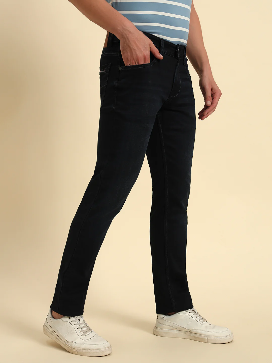 Denim Jeans for Men l Breathable & Soft with Color Fastness Ultra Narrow Fit Cotton Fabric Solid Pattern Button Closure - Image 8