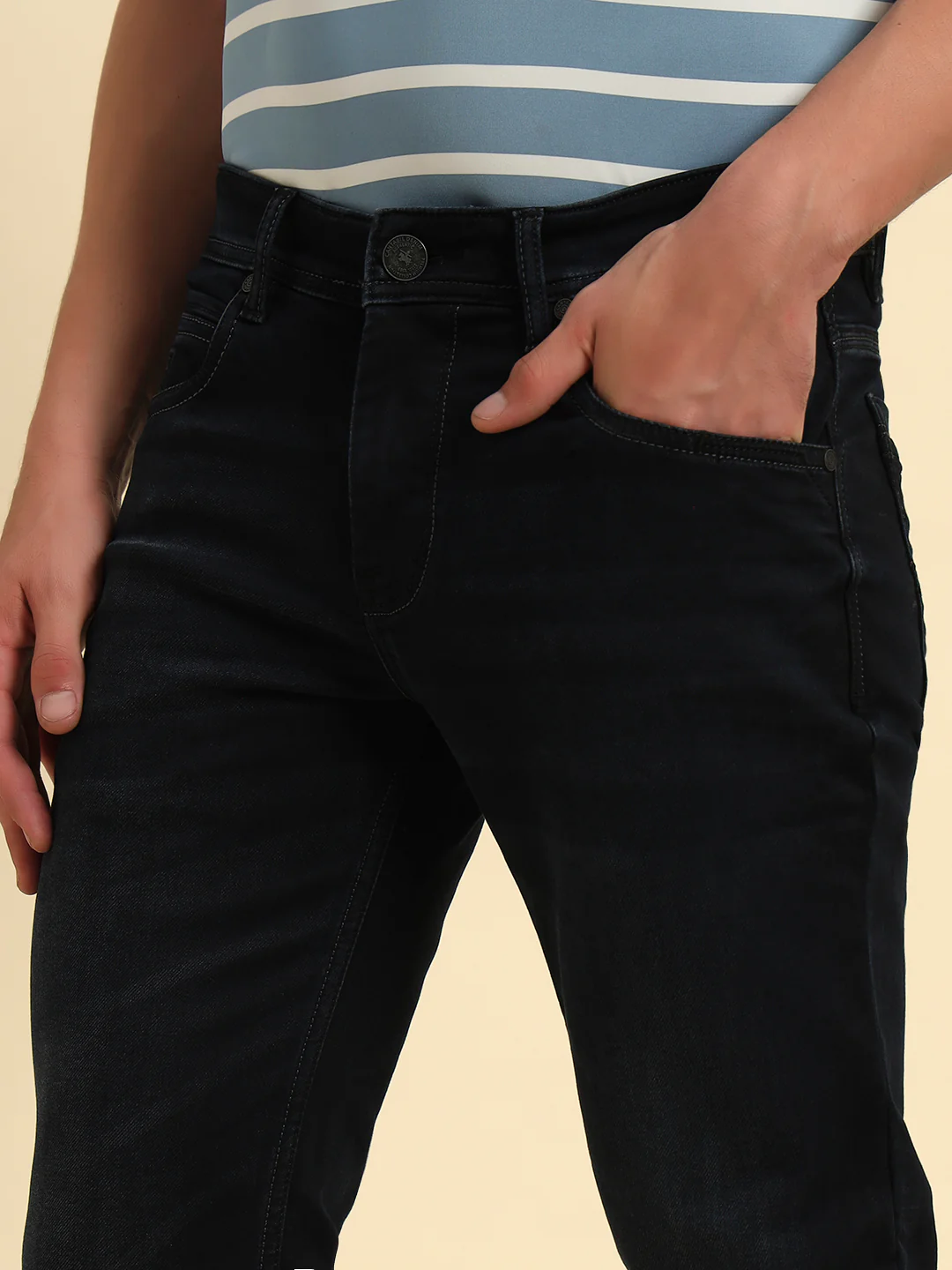 Denim Jeans for Men l Breathable & Soft with Color Fastness Ultra Narrow Fit Cotton Fabric Solid Pattern Button Closure - Image 9