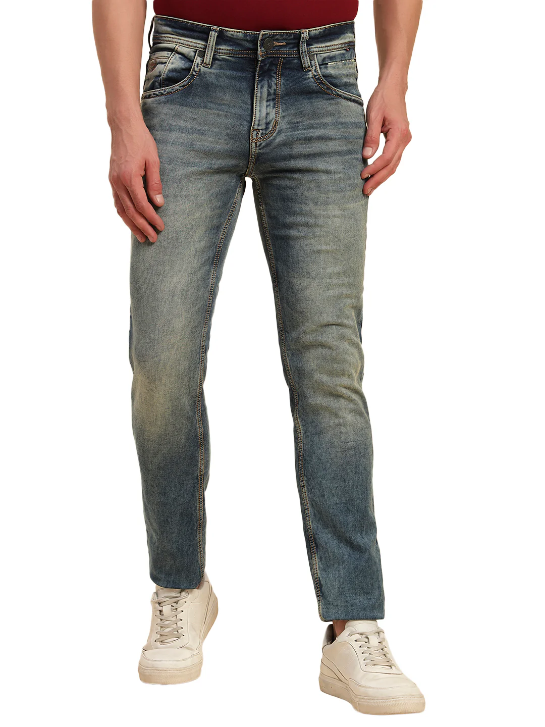 Denim Jeans for Men l Breathable & Soft with Color Fastness Ultra Narrow Fit Cotton Fabric Solid Pattern Button Closure - Image 4
