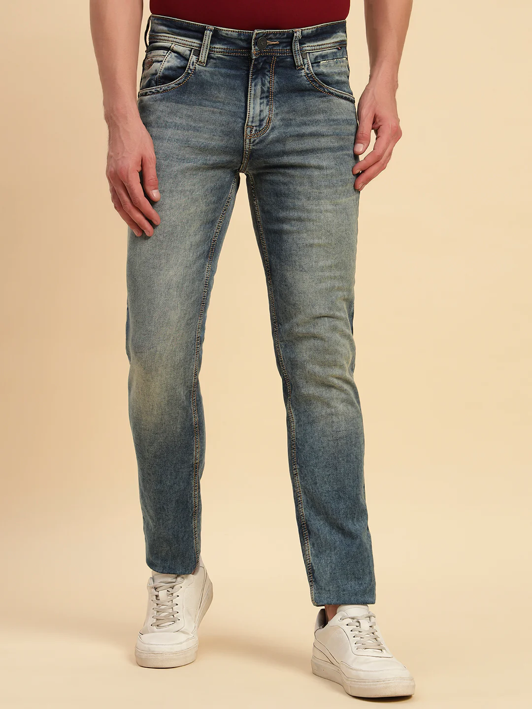 Denim Jeans for Men l Breathable & Soft with Color Fastness Ultra Narrow Fit Cotton Fabric Solid Pattern Button Closure - Image 5