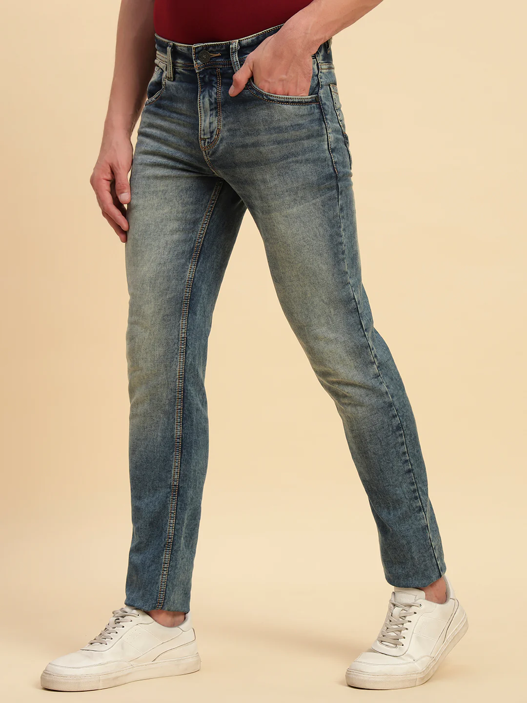 Denim Jeans for Men l Breathable & Soft with Color Fastness Ultra Narrow Fit Cotton Fabric Solid Pattern Button Closure - Image 6