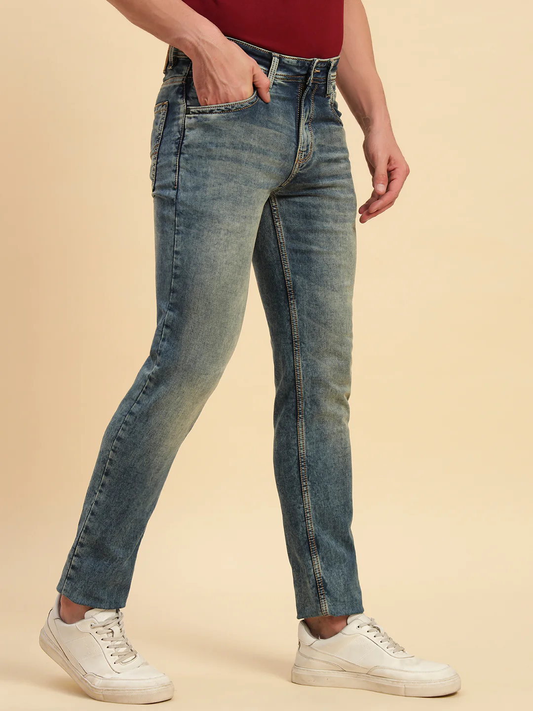 Denim Jeans for Men l Breathable & Soft with Color Fastness Ultra Narrow Fit Cotton Fabric Solid Pattern Button Closure - Image 7
