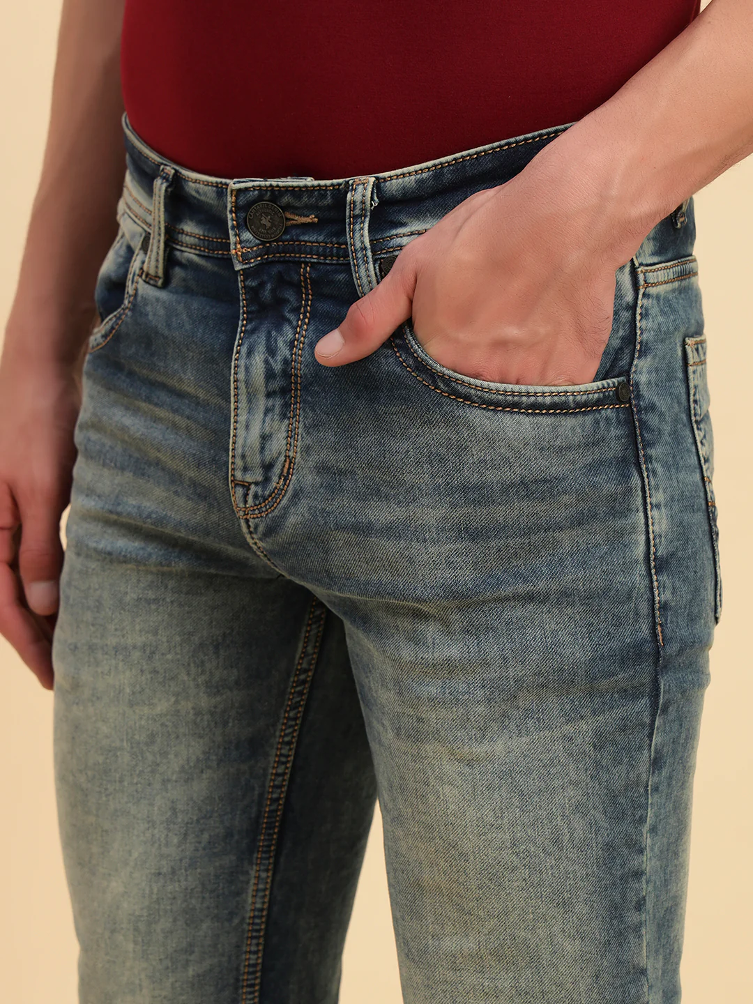 Denim Jeans for Men l Breathable & Soft with Color Fastness Ultra Narrow Fit Cotton Fabric Solid Pattern Button Closure - Image 8