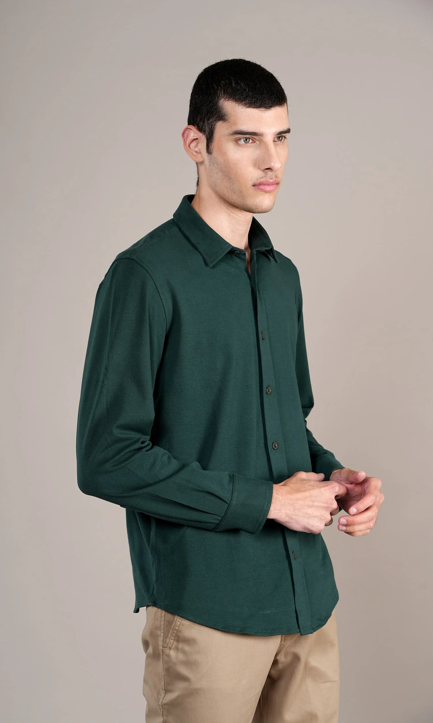 Casual Shirt for Men | Breathable & Soft with Color Fastness Regular Fit Spread Collar Neck Cotton Fabric Self Design Pattern - Image 4