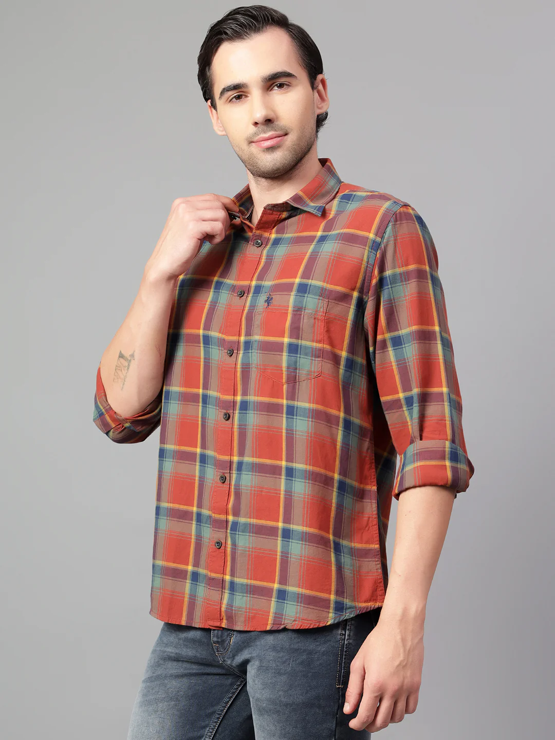 Casual Shirt for Men | Breathable & Soft with Color Fastness Regular Fit Spread Collar Neck Cotton Fabric Checkered Pattern - Image 4