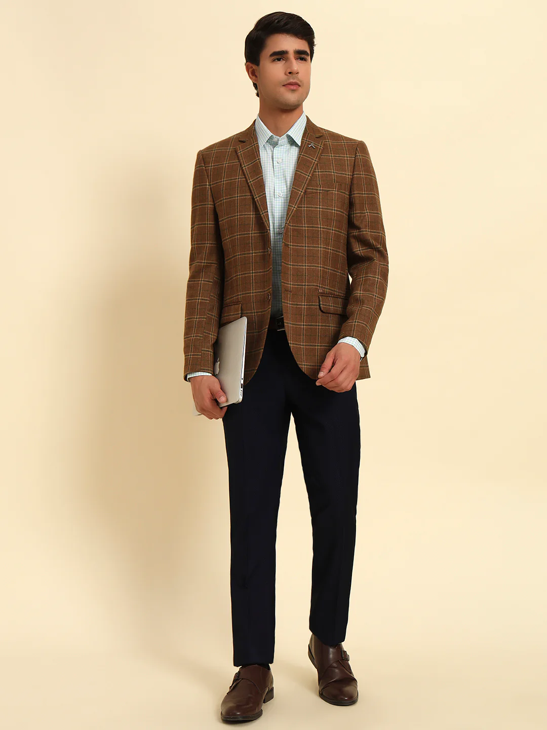 Men’s Brown Checkered Smart Fit Coat | Cantabil - Image 2
