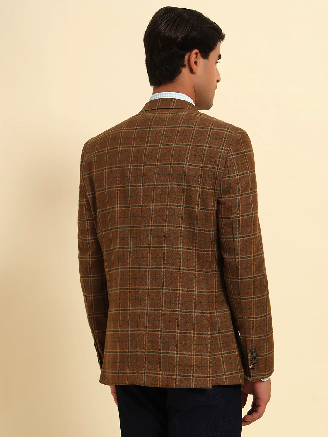Men’s Brown Checkered Smart Fit Coat | Cantabil - Image 3