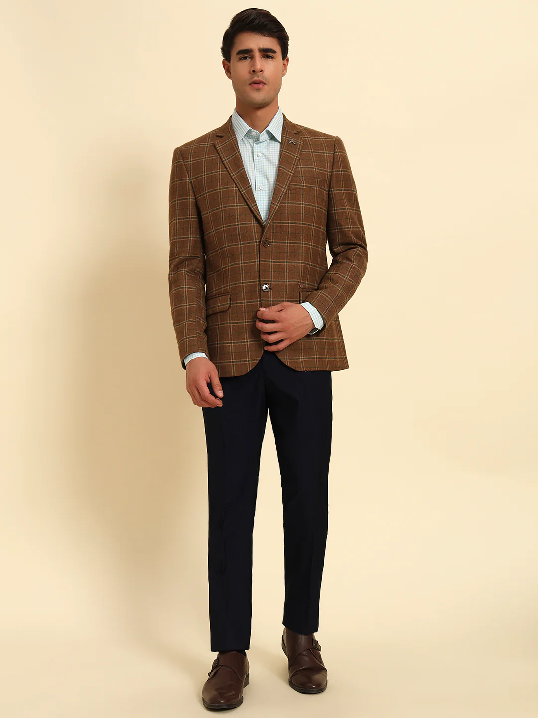 Men’s Brown Checkered Smart Fit Coat | Cantabil - Image 4