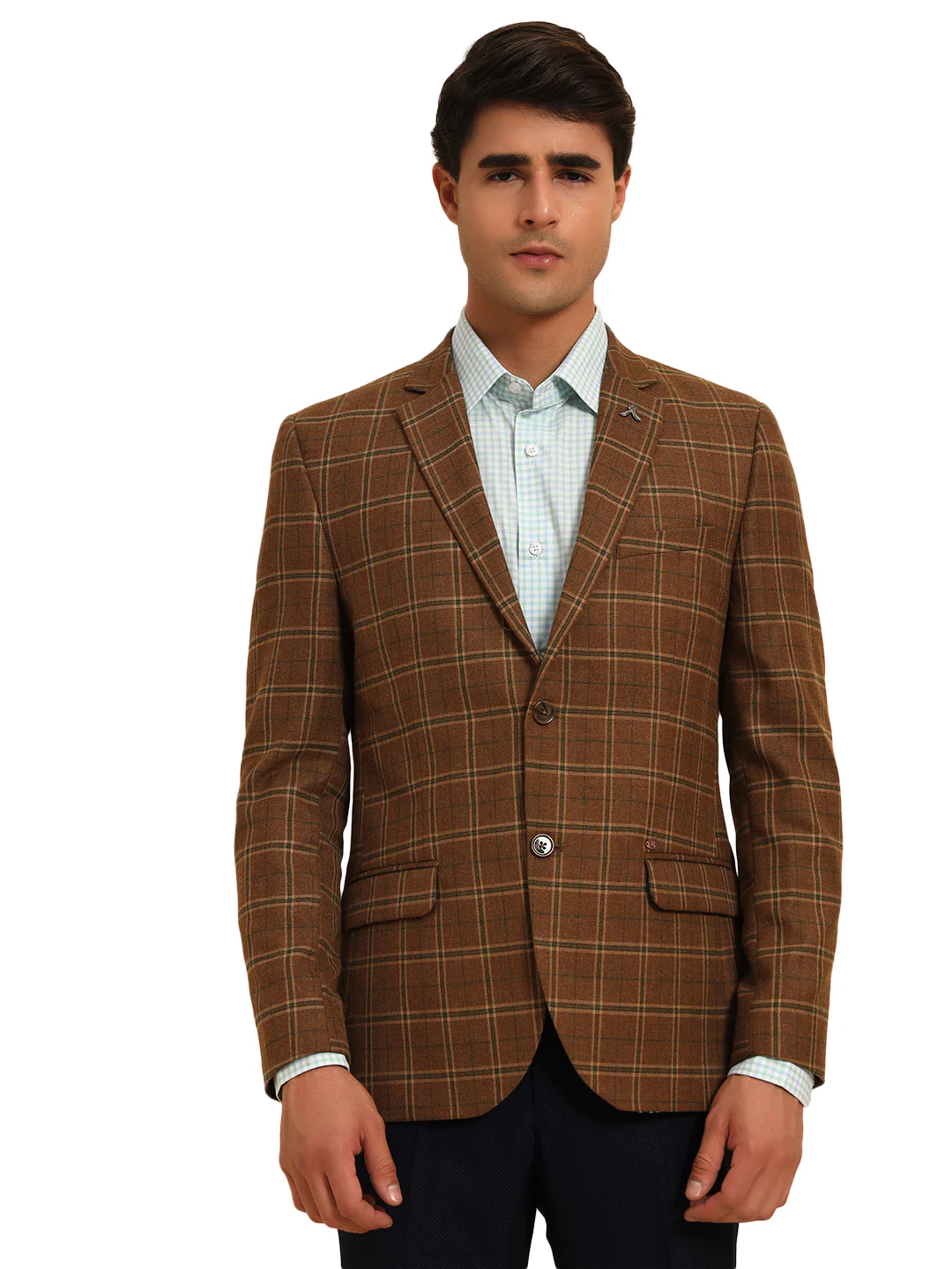 Men’s Brown Checkered Smart Fit Coat | Cantabil - Image 5