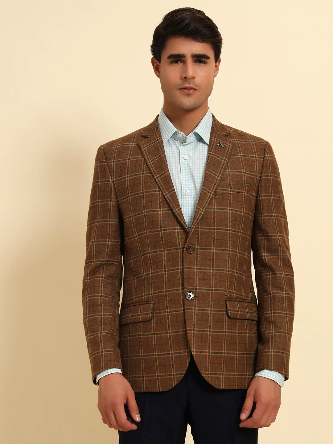 Men’s Brown Checkered Smart Fit Coat | Cantabil - Image 6