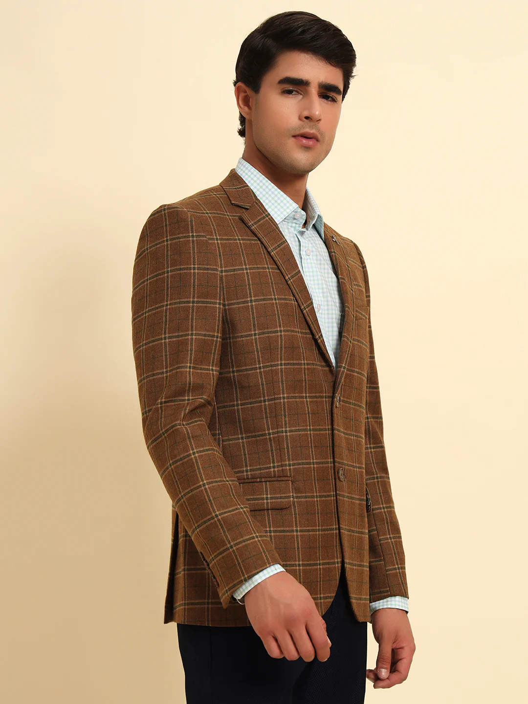 Men’s Brown Checkered Smart Fit Coat | Cantabil - Image 7