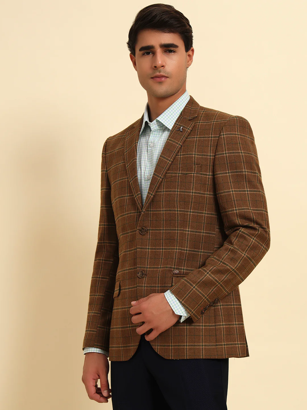 Men’s Brown Checkered Smart Fit Coat | Cantabil - Image 8