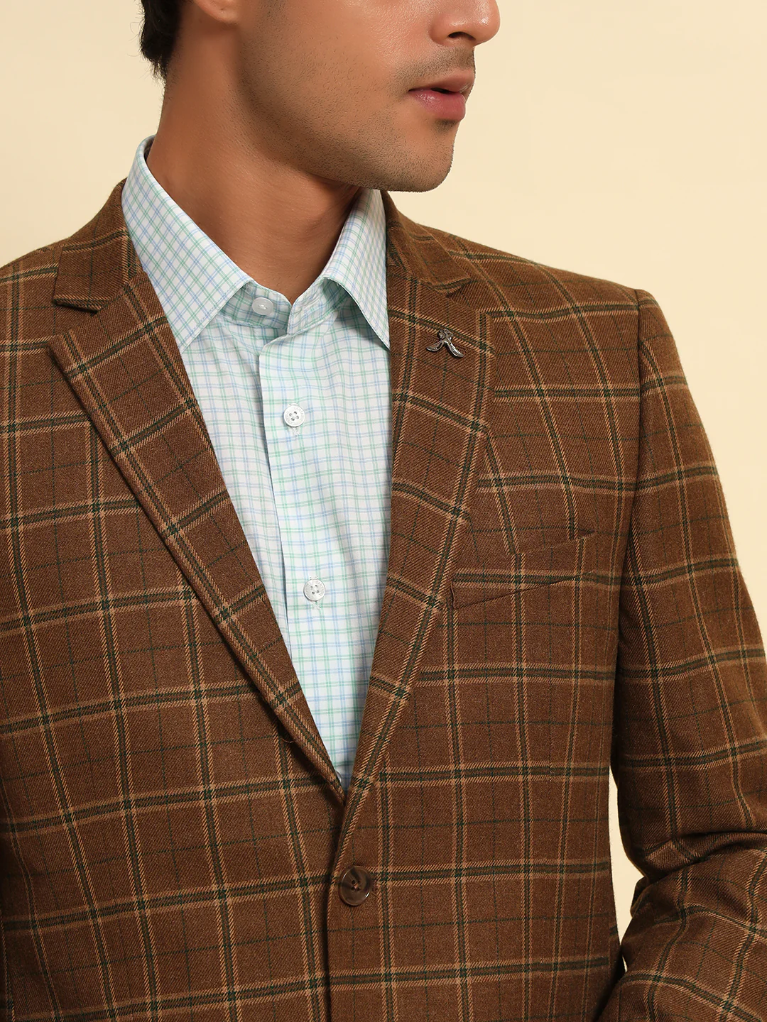 Men’s Brown Checkered Smart Fit Coat | Cantabil - Image 9