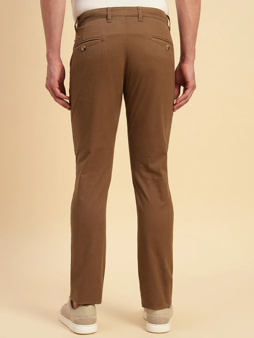 Casual Trouser for Men | Breathable & Soft with Color Fastness Regular Fit Cotton Blend Fabric Self Design Pattern Button Closure - Image 8