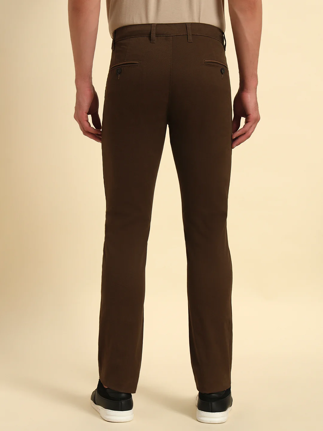 Casual Trouser for Men | Breathable & Soft with Color Fastness Regular Fit Cotton Blend Fabric Self Design Pattern Button Closure - Image 3