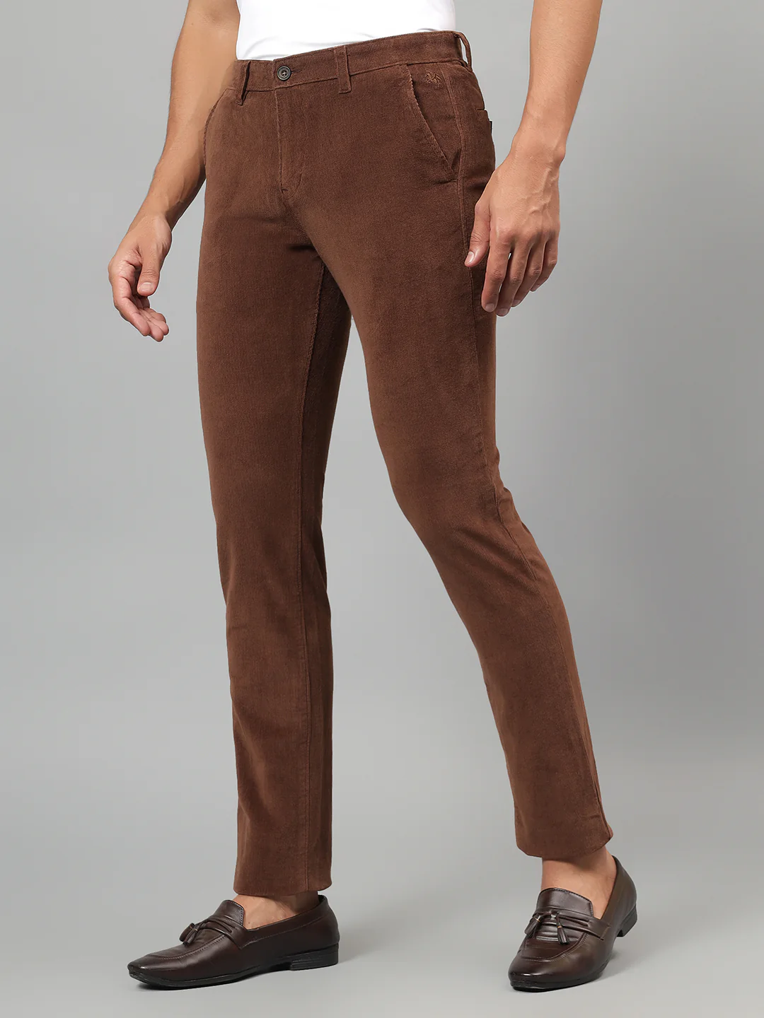 Casual Trouser for Men | Breathable & Soft with Color Fastness Regular Fit Cotton Blend Fabric Self Design Pattern Button Closure - Image 4