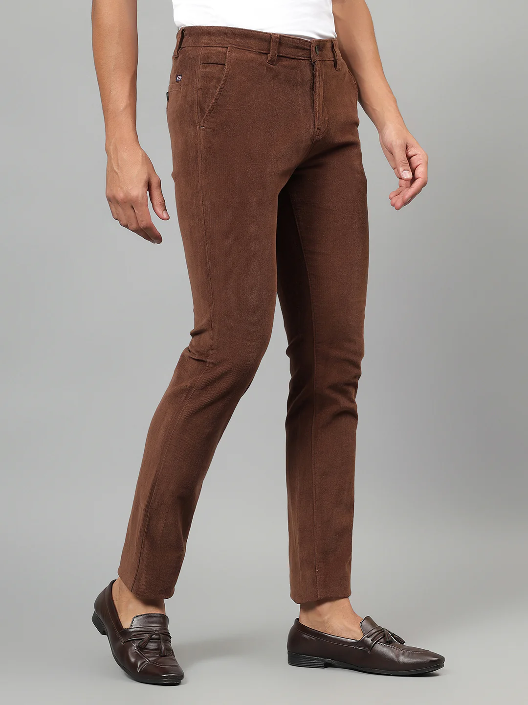 Casual Trouser for Men | Breathable & Soft with Color Fastness Regular Fit Cotton Blend Fabric Self Design Pattern Button Closure - Image 5