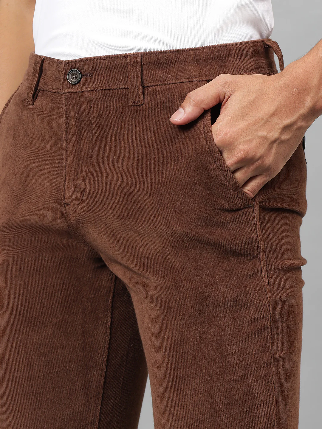 Casual Trouser for Men | Breathable & Soft with Color Fastness Regular Fit Cotton Blend Fabric Self Design Pattern Button Closure - Image 6
