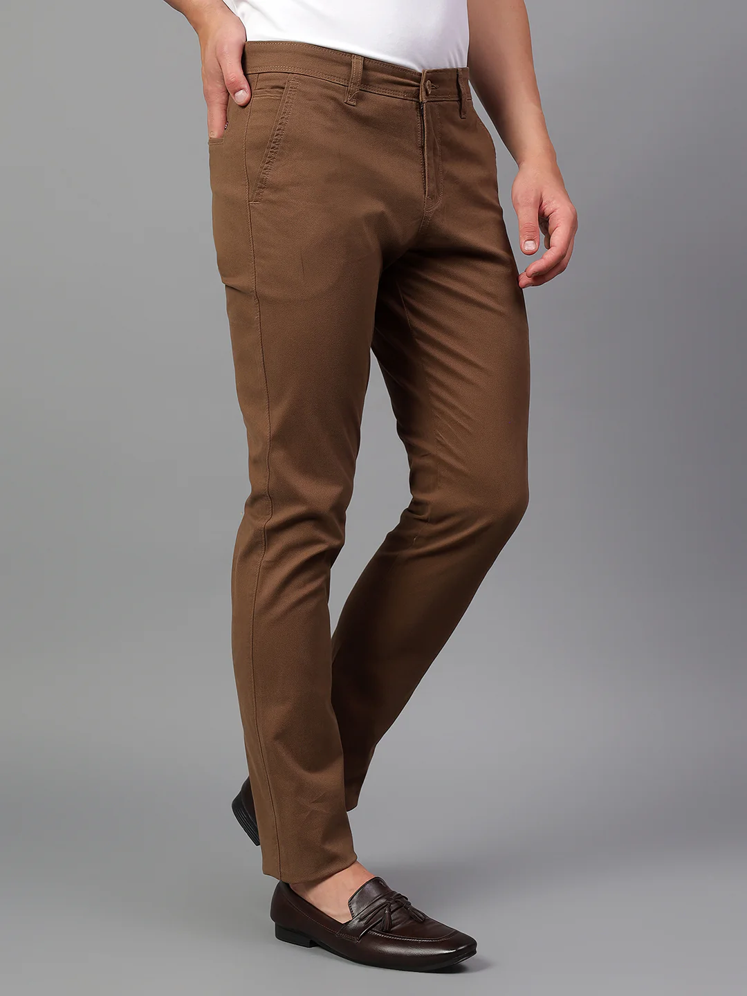 Casual Trouser for Men | Breathable & Soft with Color Fastness Regular Fit Cotton Blend Fabric Solid Pattern Button Closure - Image 5