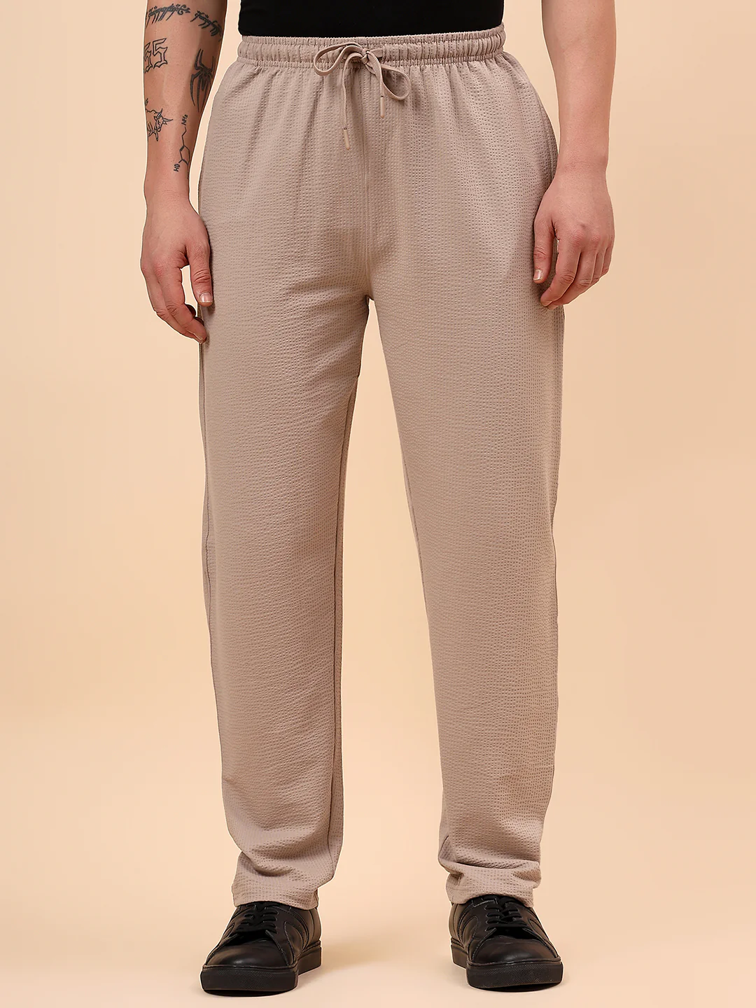 Men's Brown Self Design Regular Fit Casual Track Pant - Image 4