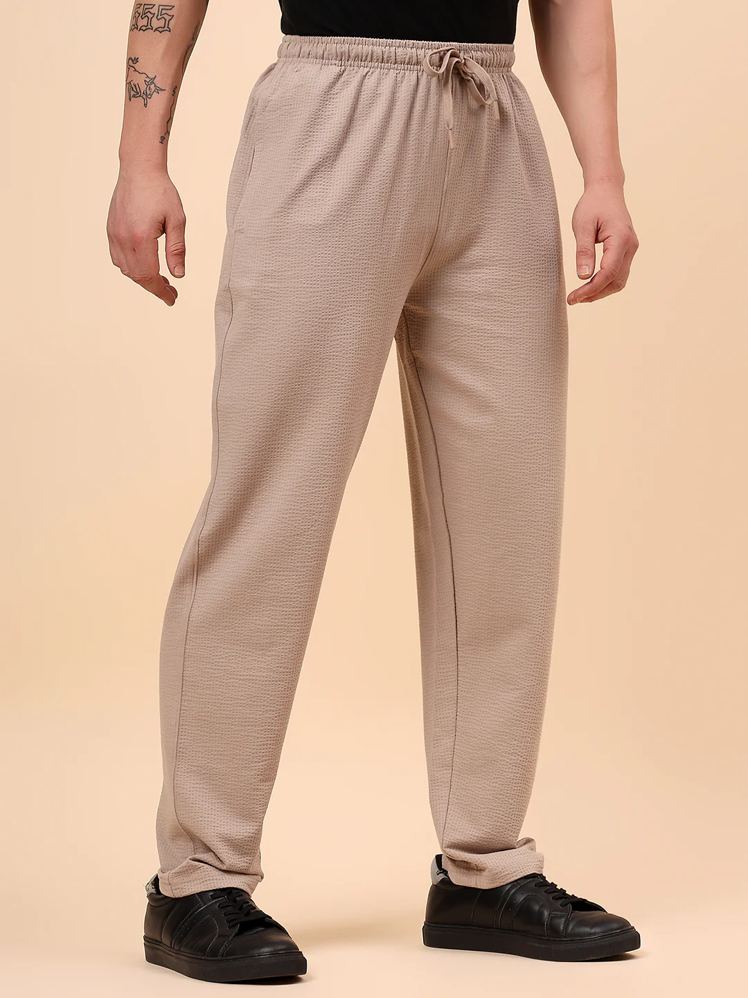 Men's Brown Self Design Regular Fit Casual Track Pant - Image 6