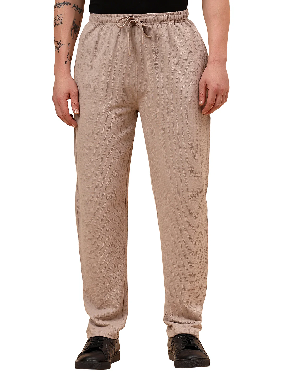 Men's Brown Self Design Regular Fit Casual Track Pant - Image 9