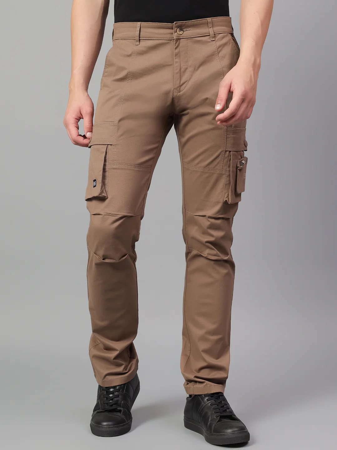 Men's Brown Solid Full Length Cargo - Image 3