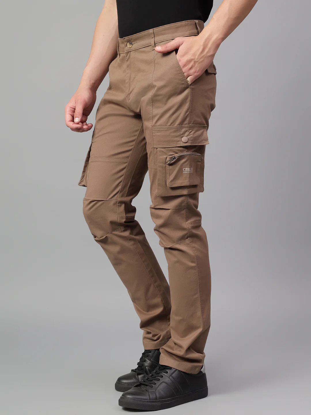 Men's Brown Solid Full Length Cargo - Image 4