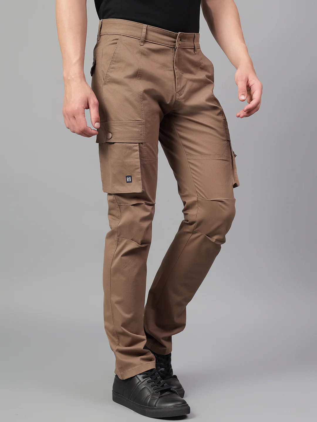 Men's Brown Solid Full Length Cargo - Image 5