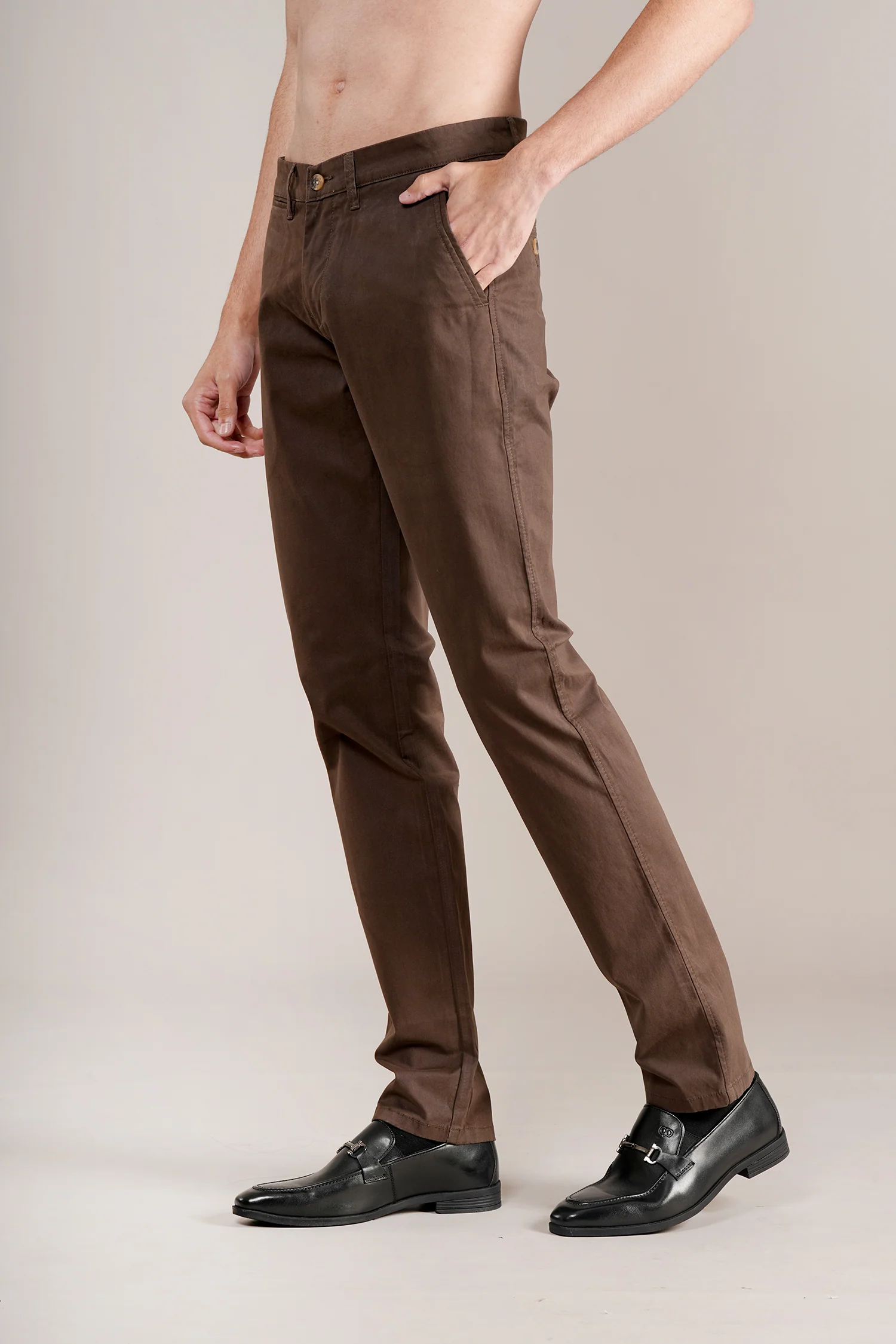 Casual Trouser for Men | Breathable & Soft with Color Fastness Regular Fit Cotton Blend Fabric Solid Pattern Button Closure - Image 4