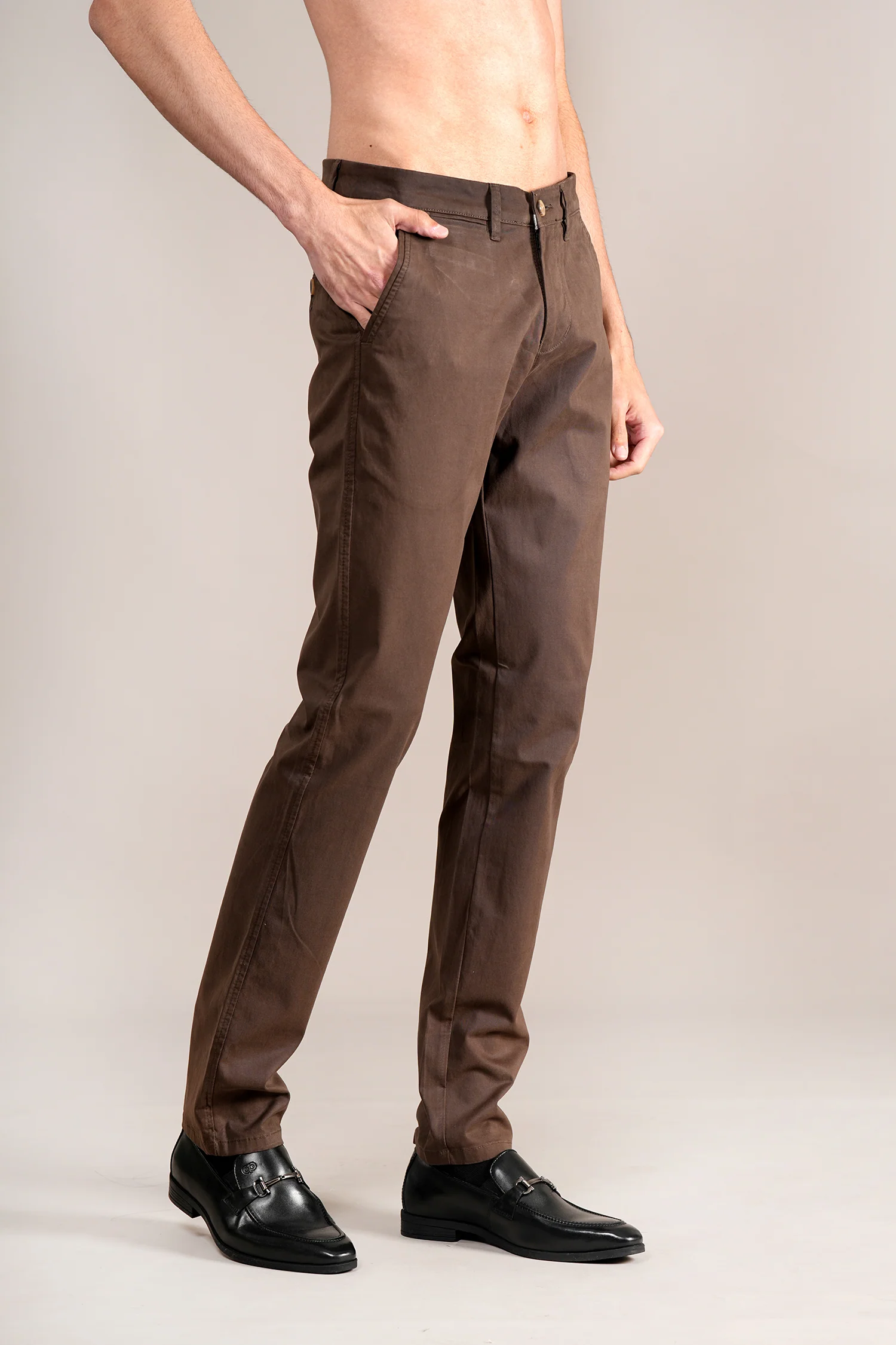Casual Trouser for Men | Breathable & Soft with Color Fastness Regular Fit Cotton Blend Fabric Solid Pattern Button Closure - Image 5