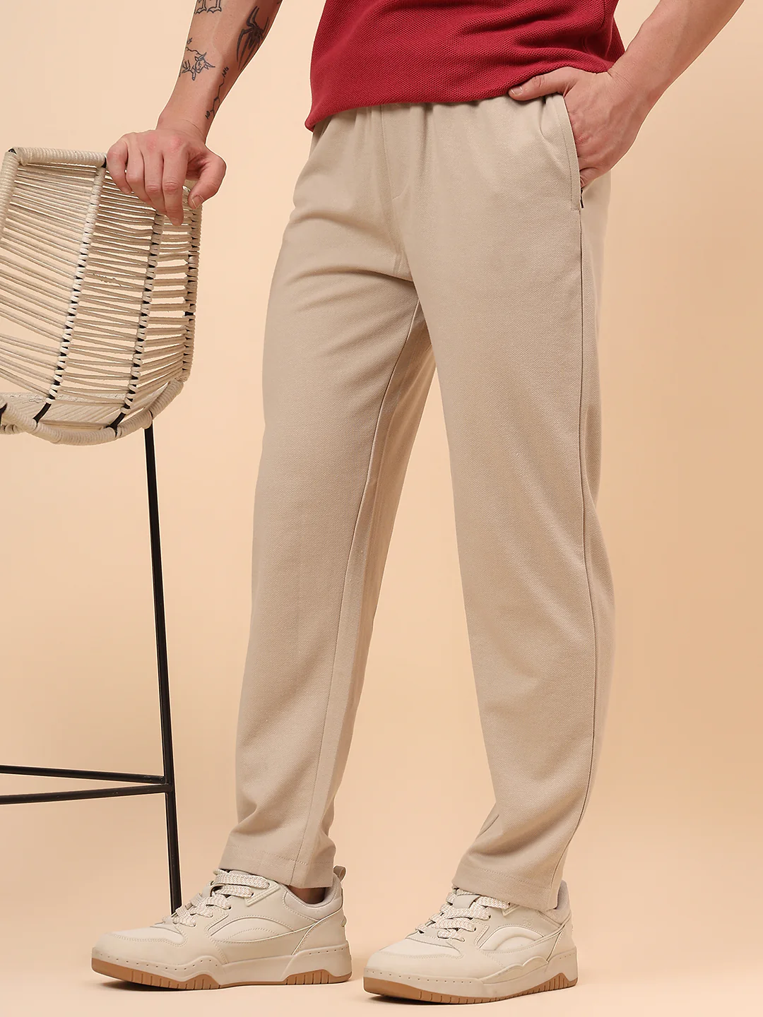 Men's Brown Solid Regular Fit Casual Track Pant - Image 3