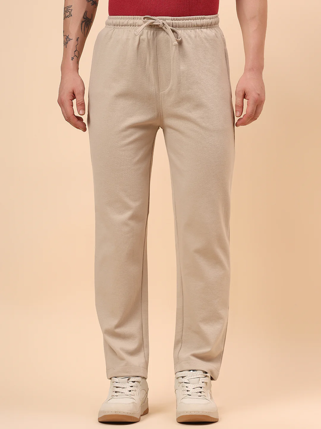 Men's Brown Solid Regular Fit Casual Track Pant - Image 4