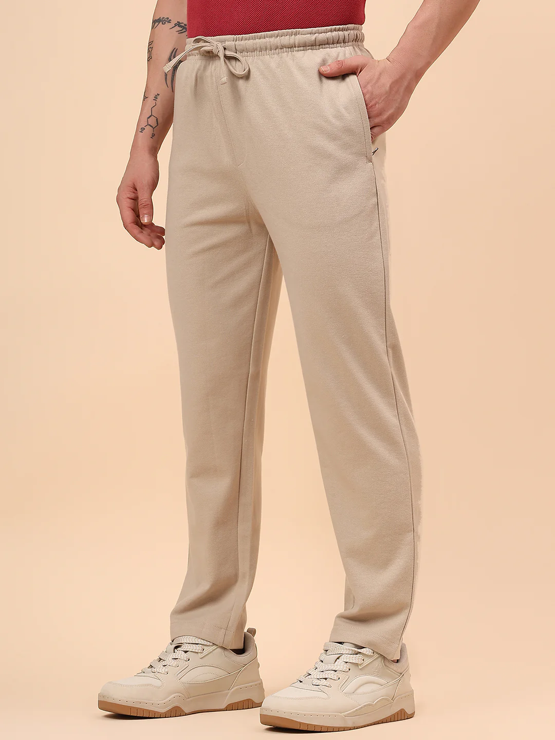 Men's Brown Solid Regular Fit Casual Track Pant - Image 5