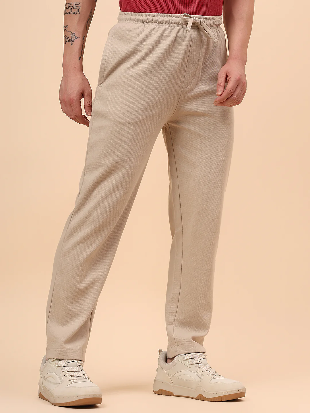Men's Brown Solid Regular Fit Casual Track Pant - Image 6
