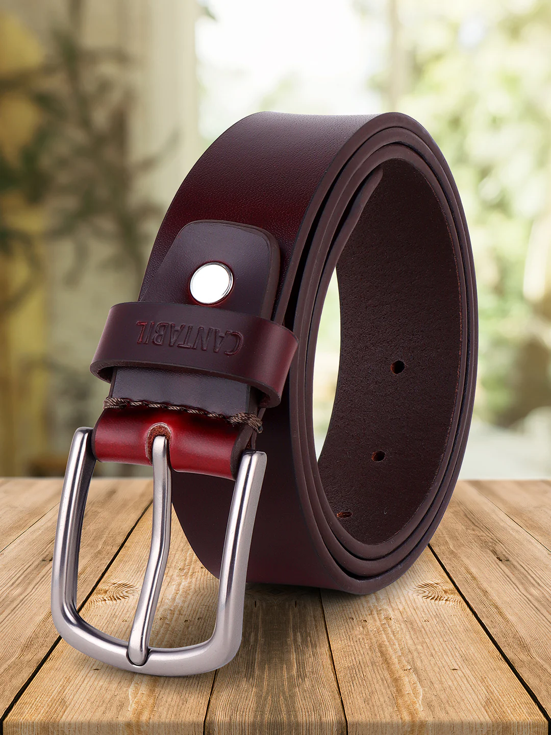 Men's Burgundy Solid Formal Belt - Image 2