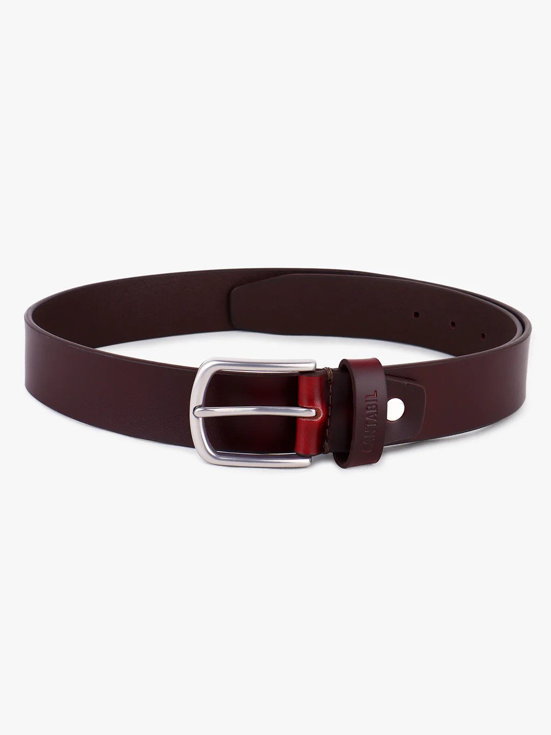 Men's Burgundy Solid Formal Belt - Image 3