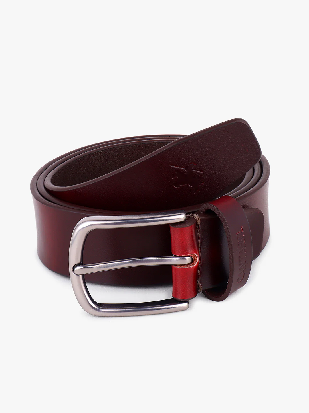 Men's Burgundy Solid Formal Belt - Image 5