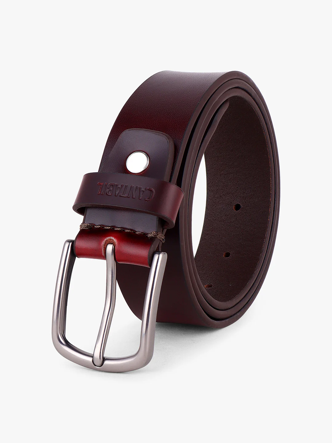 Men's Burgundy Solid Formal Belt - Image 9