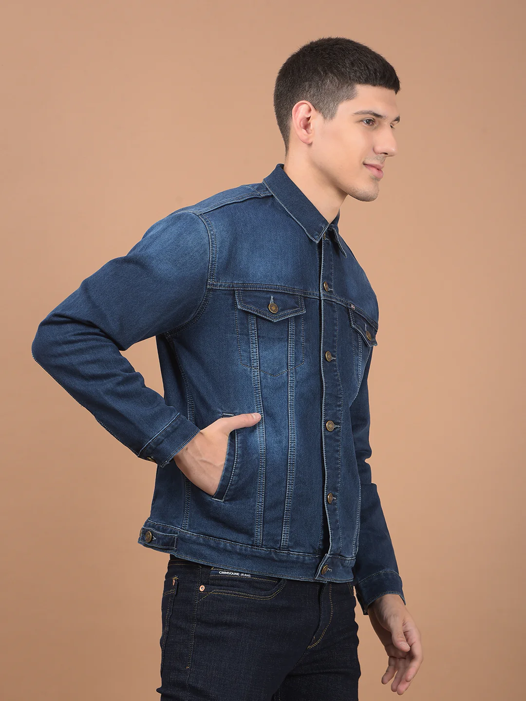 Men's Carbon Spread Collar Denim Jacket - Image 4
