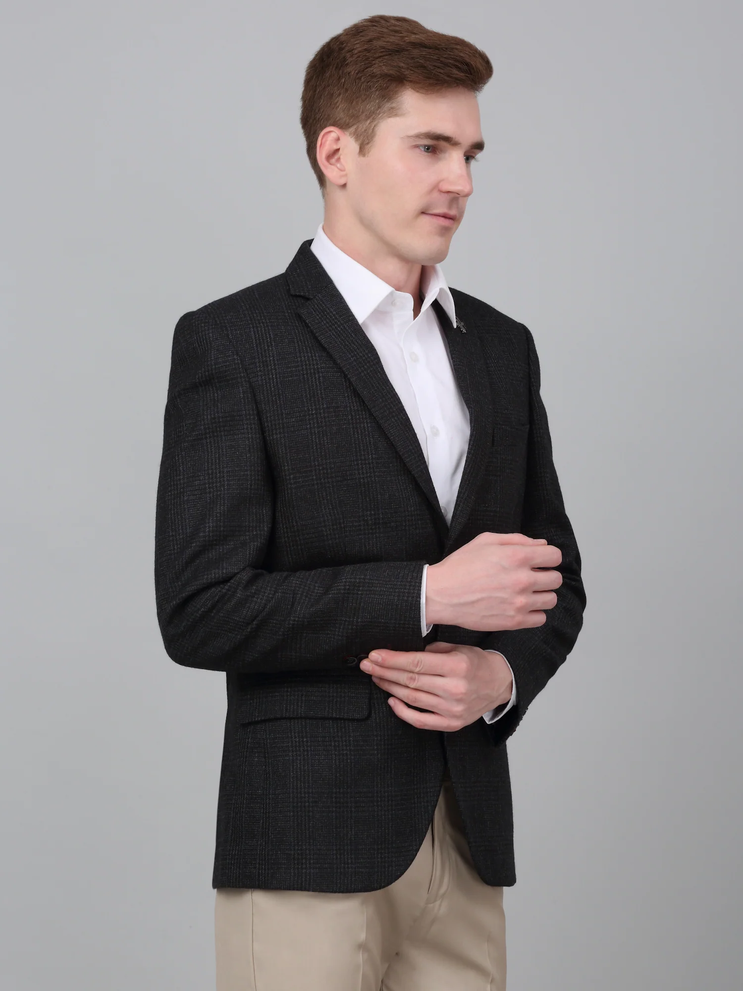Blazer for Men | Premium Formal Blazer Slim Fit Notched Collar Wool Blend Fabric Checkered Pattern - Image 4
