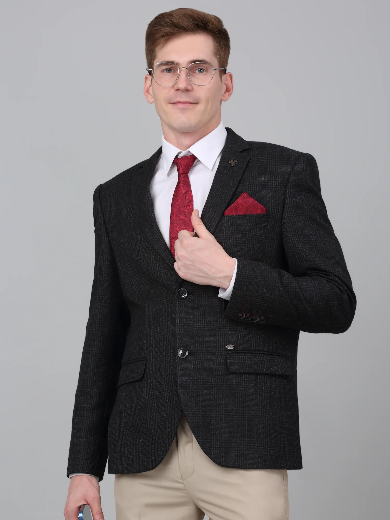 Blazer for Men | Premium Formal Blazer Slim Fit Notched Collar Wool Blend Fabric Checkered Pattern - Image 5