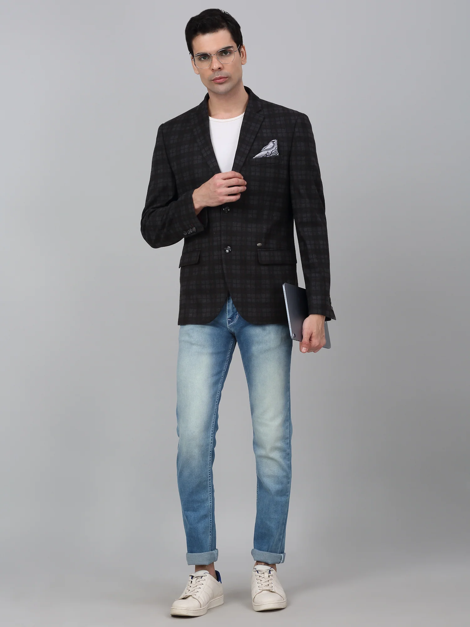 Blazer for Men | Premium Casual Blazer Slim Fit Notched Collar Terry Rayon Fabric Checkered Pattern - Image 2