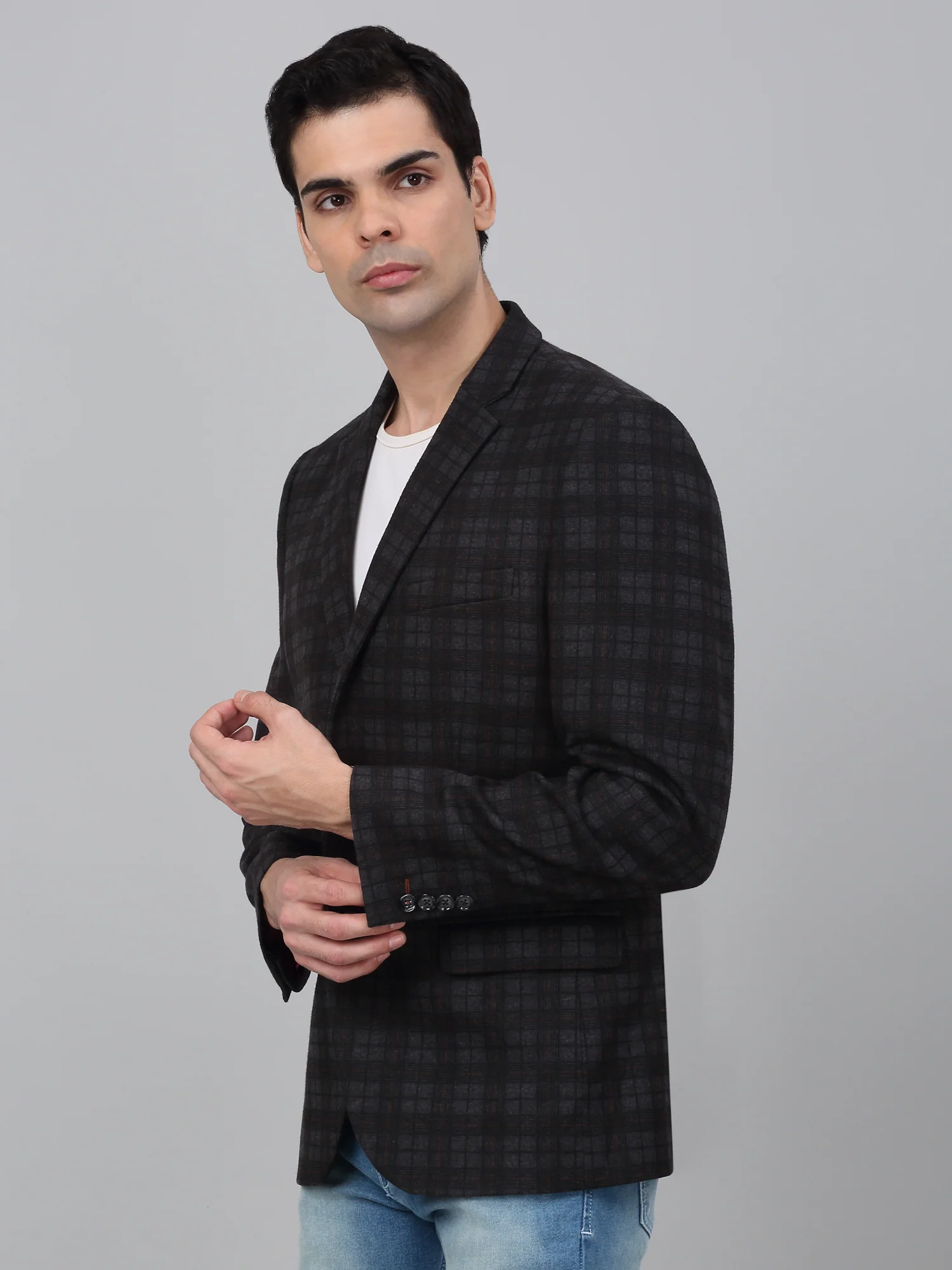 Blazer for Men | Premium Casual Blazer Slim Fit Notched Collar Terry Rayon Fabric Checkered Pattern - Image 3