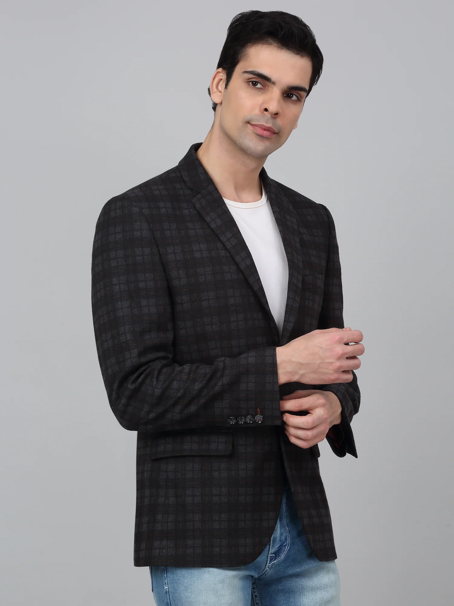 Blazer for Men | Premium Casual Blazer Slim Fit Notched Collar Terry Rayon Fabric Checkered Pattern - Image 4