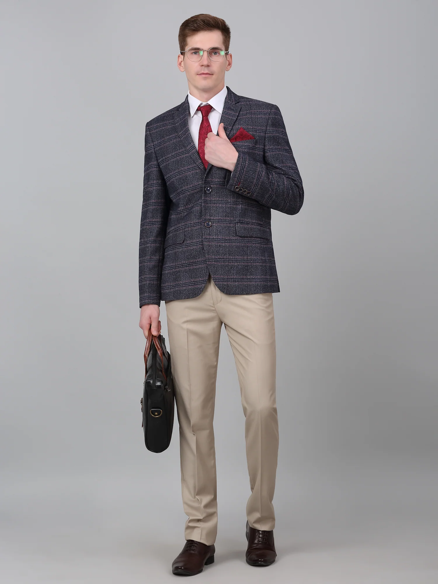 Charcoal Check Formal Blazer for Men | Cantabil - Image 2
