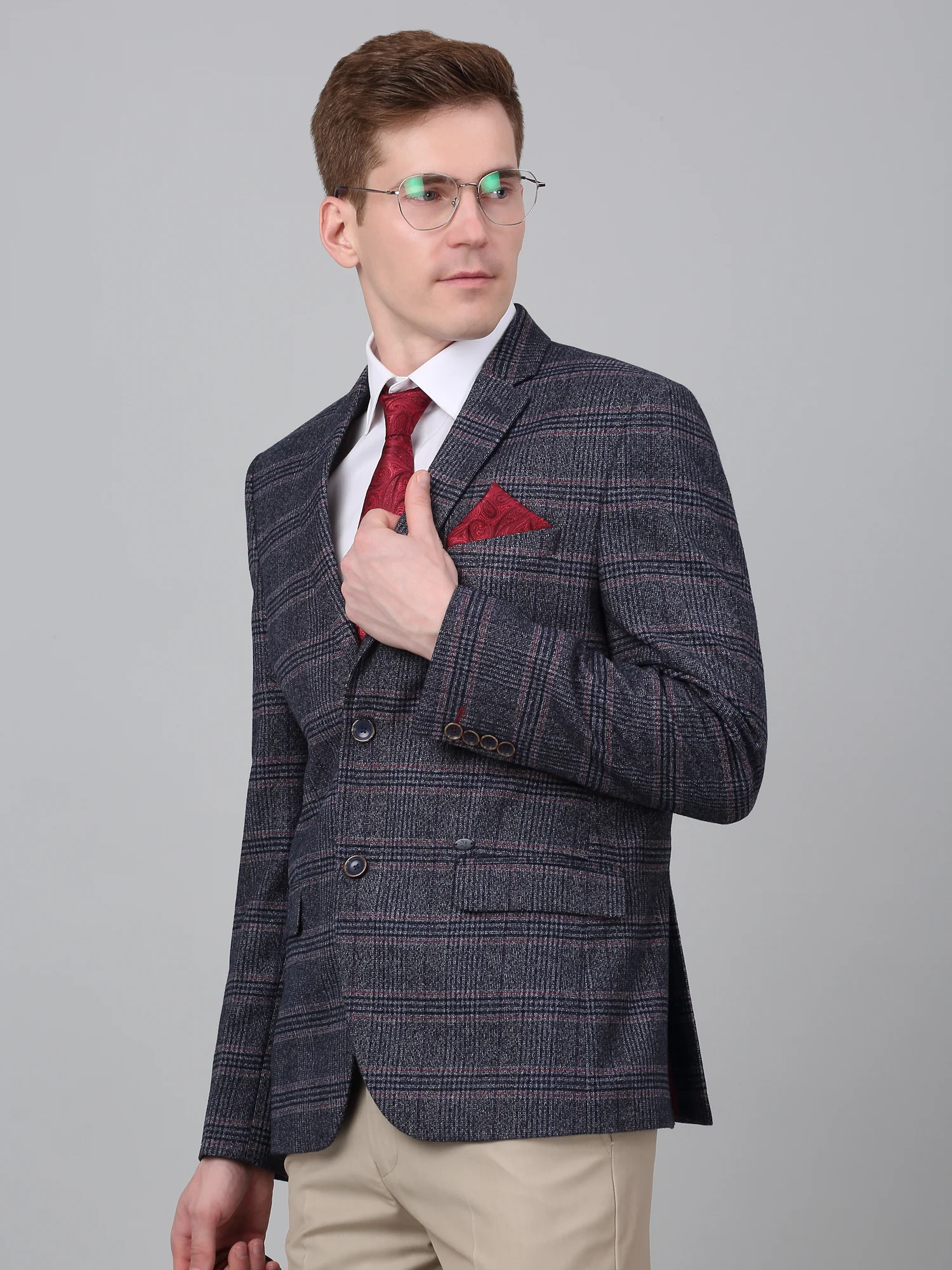 Charcoal Check Formal Blazer for Men | Cantabil - Image 3