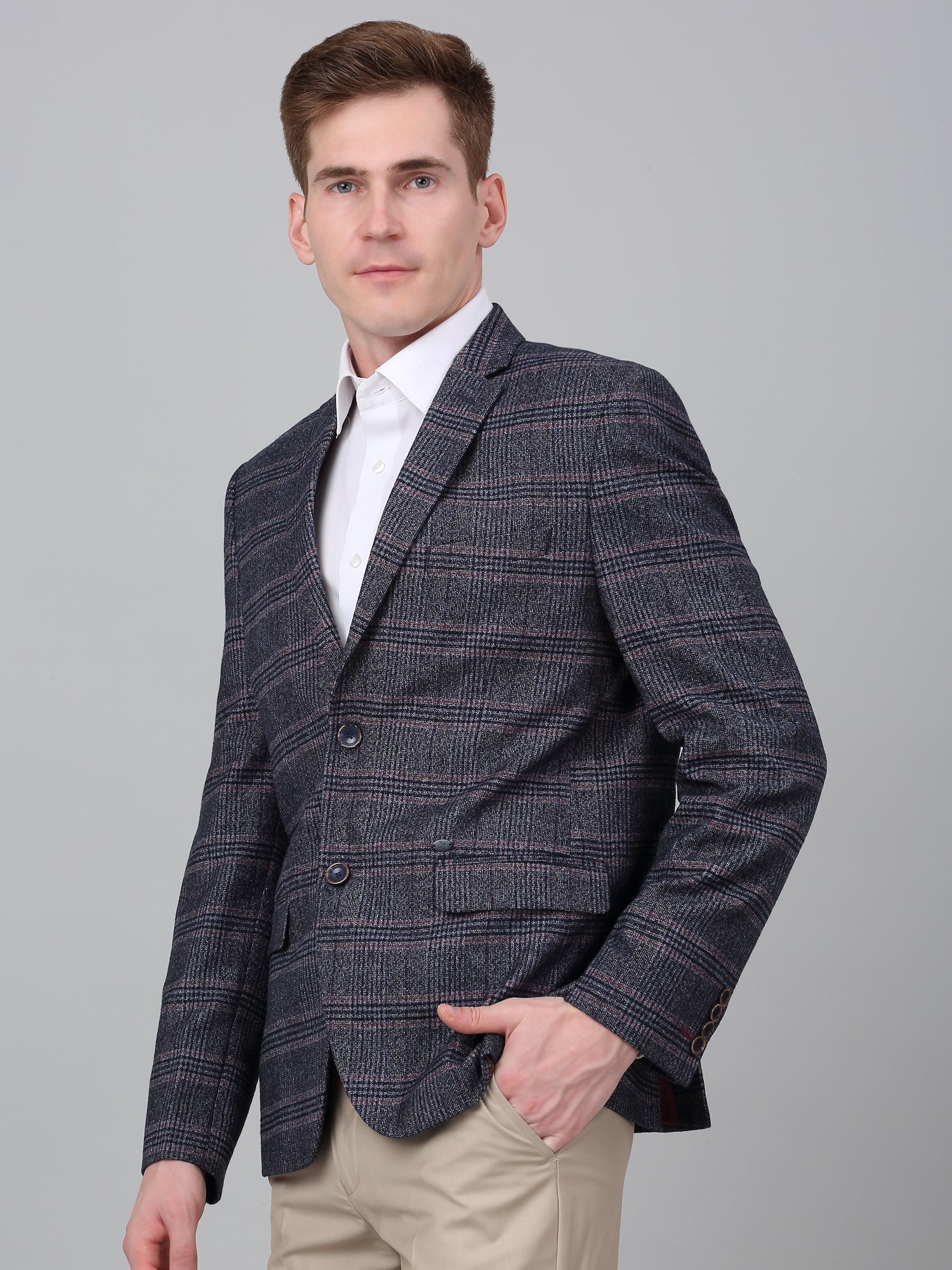 Charcoal Check Formal Blazer for Men | Cantabil - Image 4
